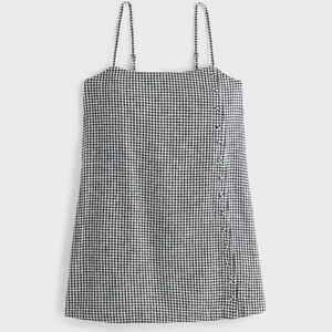Abercrombie & Fitch Linen-Blend Button Skort black gingham 2025